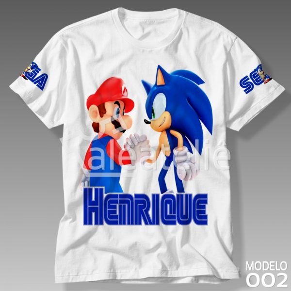Camiseta Sonic e Mario Bros