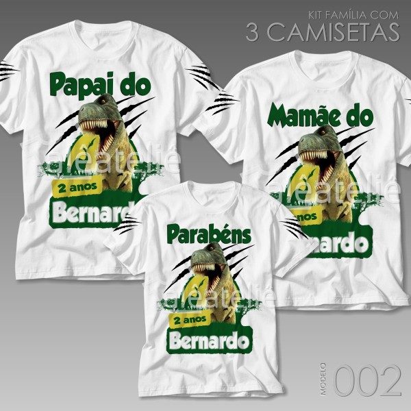 Kit 3 Camisetas Dinossauro Festa