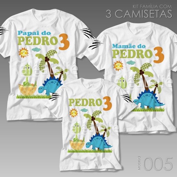 Kit 3 Camisetas Dinossauro Personalizadas